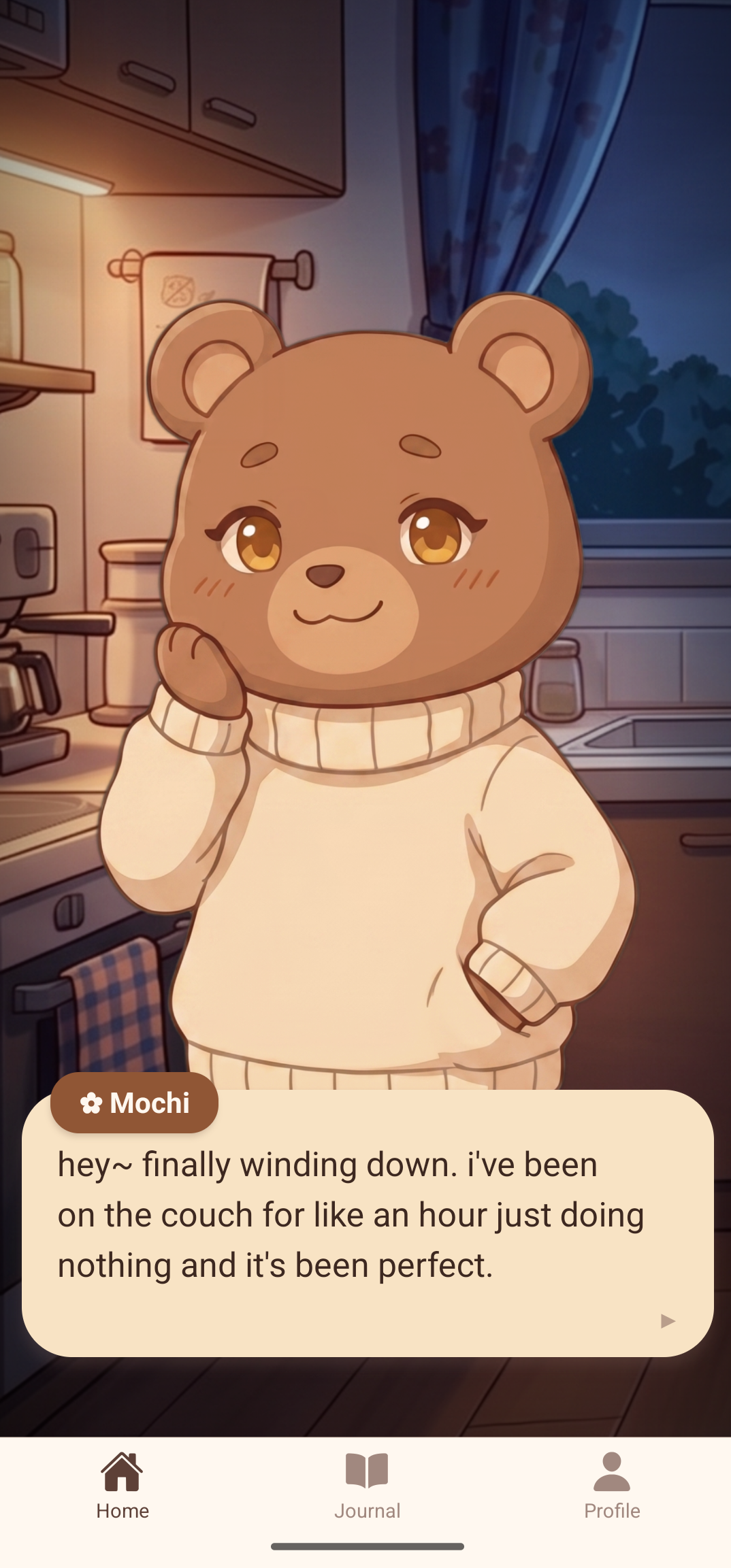 Mochi evening app screen screenshot.