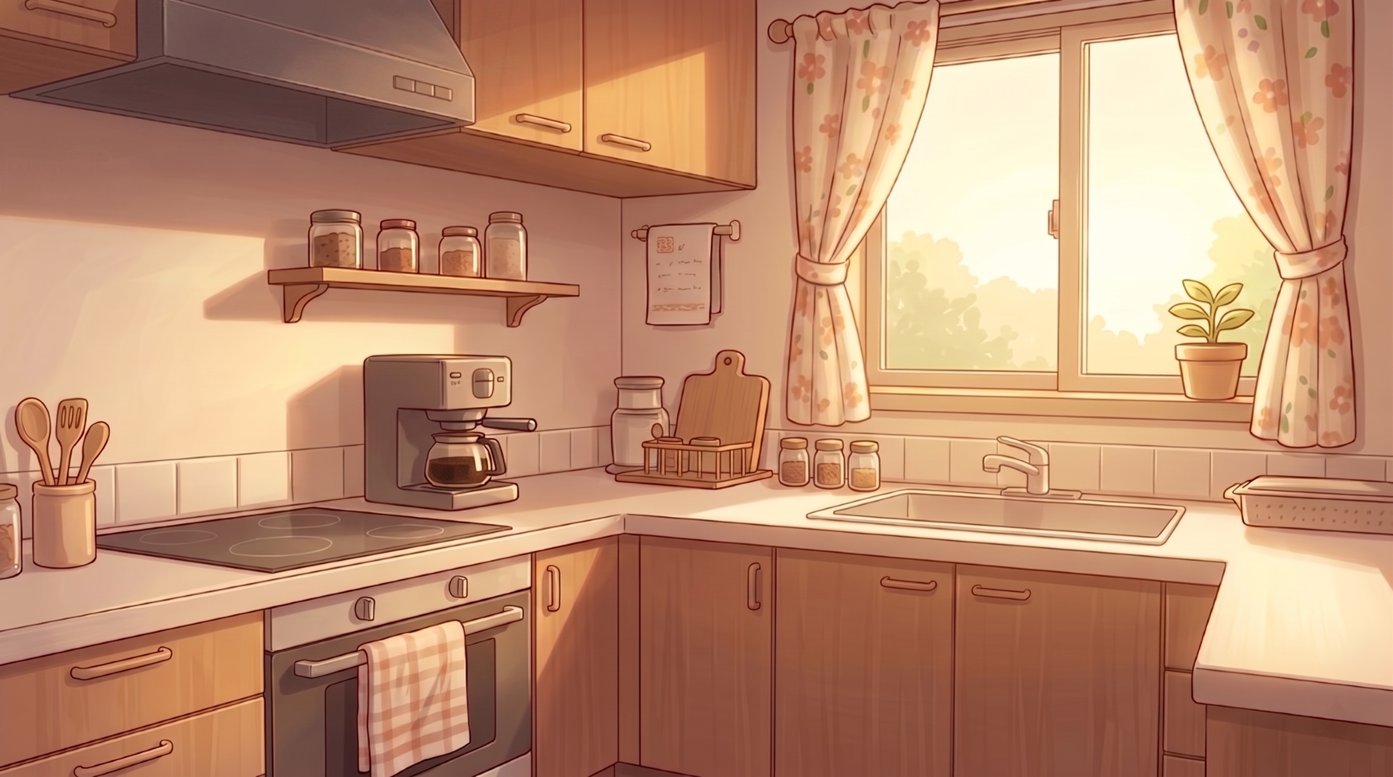 Mochi&rsquo;s kitchen in warm morning light.