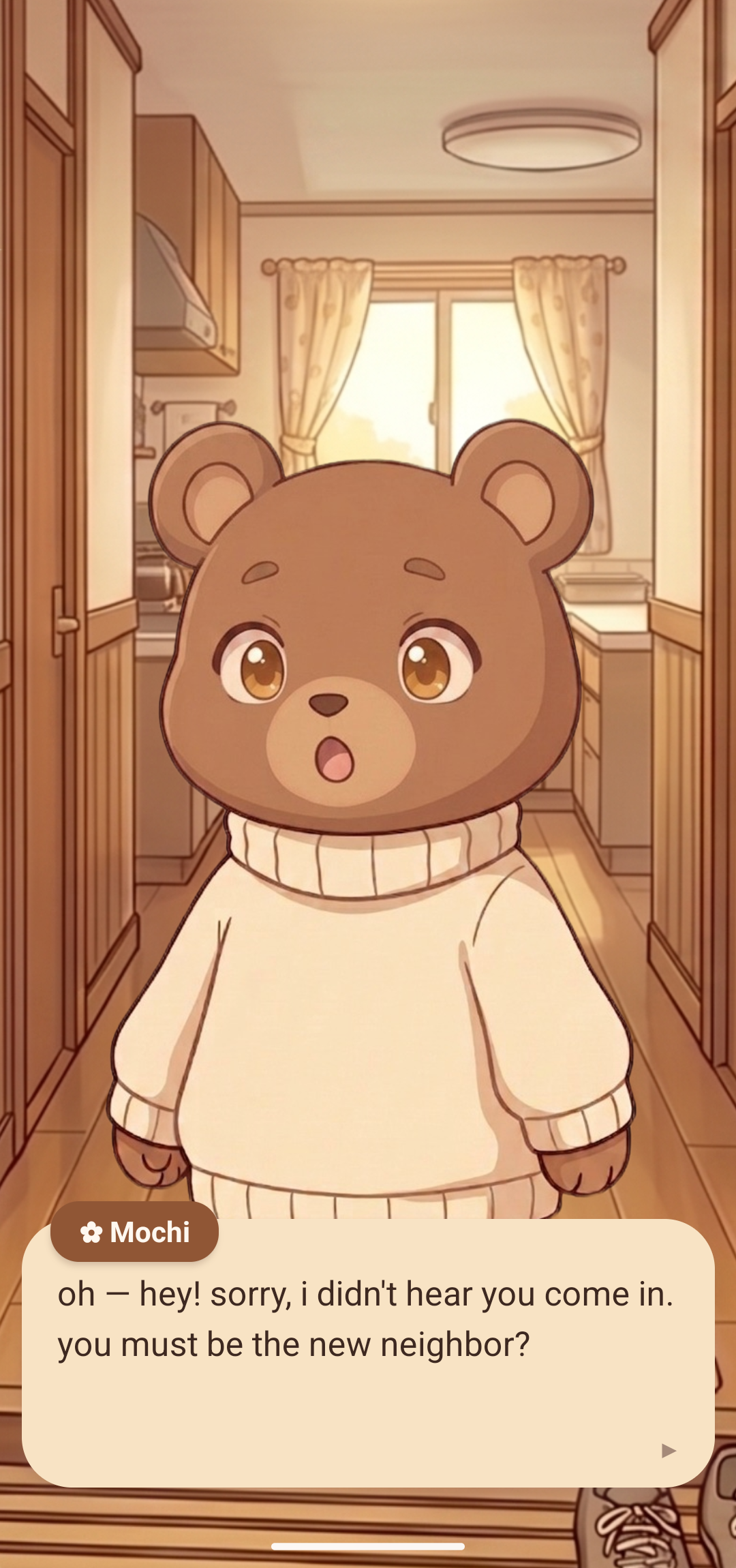 Mochi greeting you for the first time