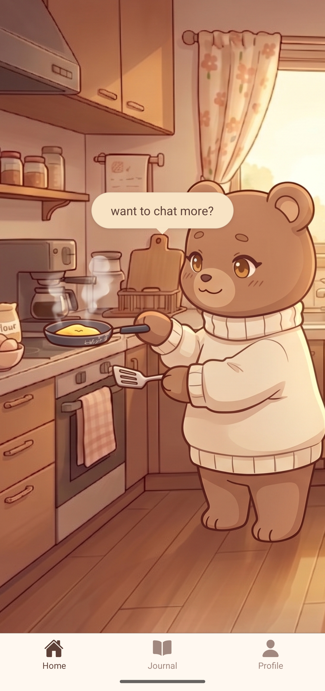 Mochi cooking in her kitchen